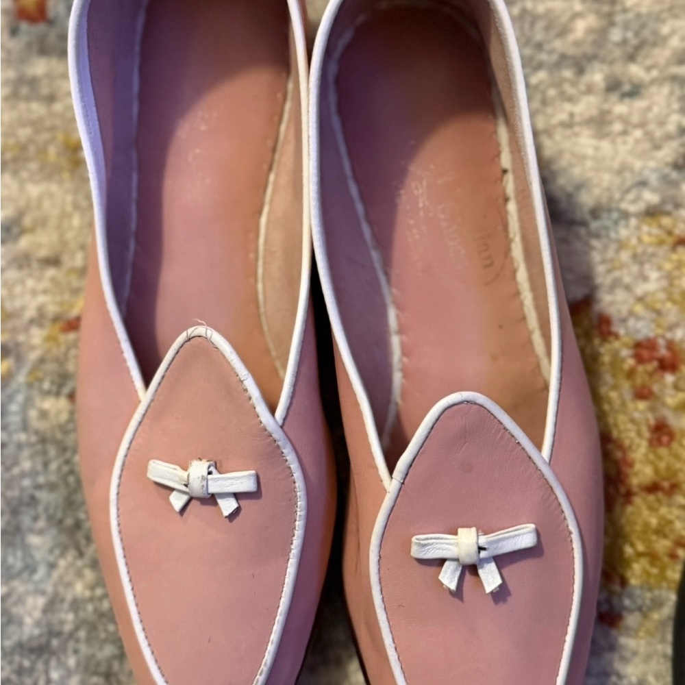 Chic Light Pink  & Wine Loafers with Bow Accent